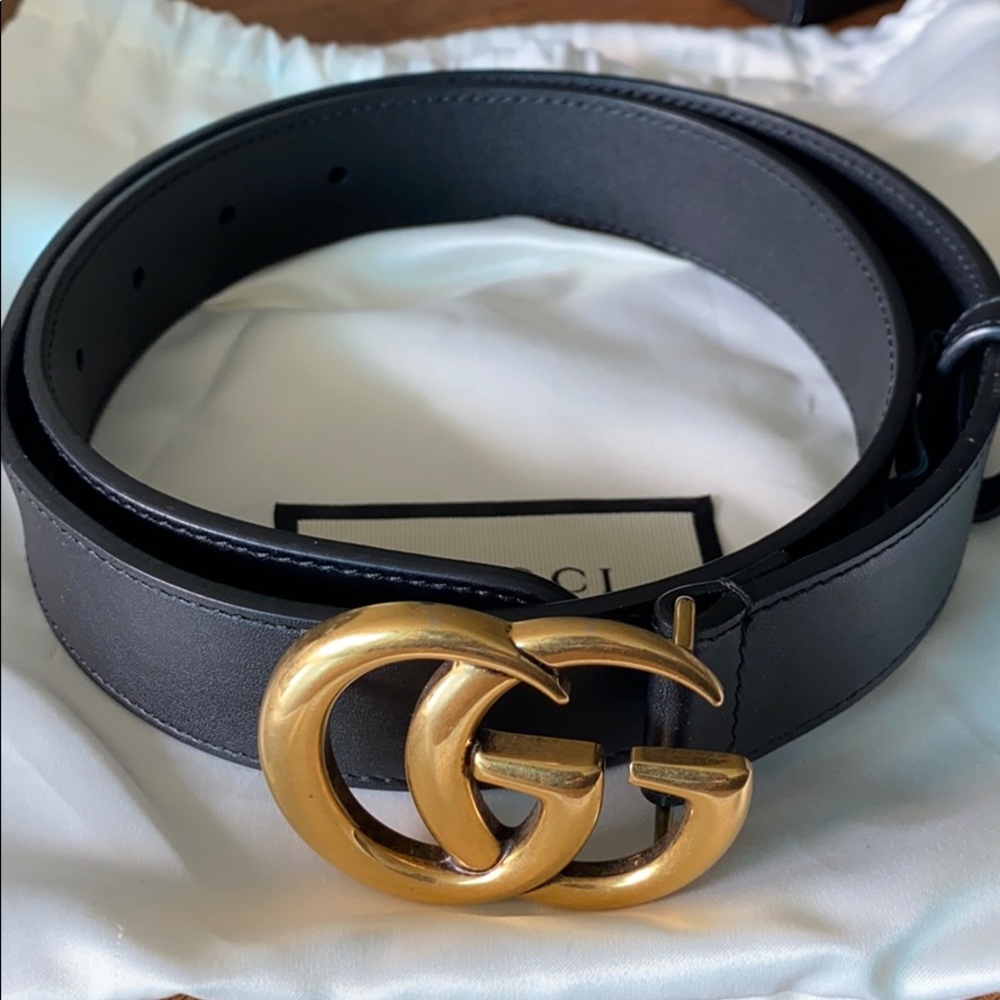 GUCCI: Authentic GG Marmont belt - Black with Matte Gold GG